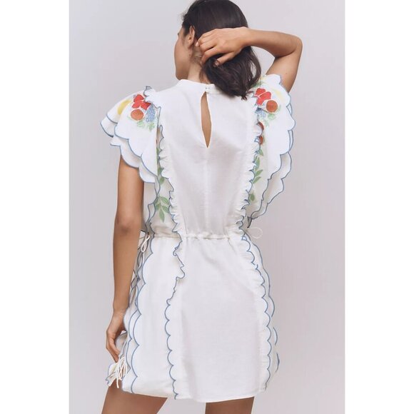 FARM RIO x Anthropologie Embroidered Ruffle Mini Dress in At The Table Small NWT - Picture 12 of 14
